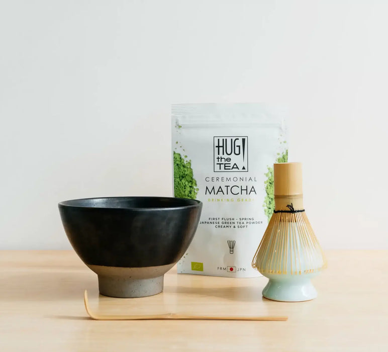 LUXE MATCHA TEA SET - met donkergrijze kom (5-delig) 